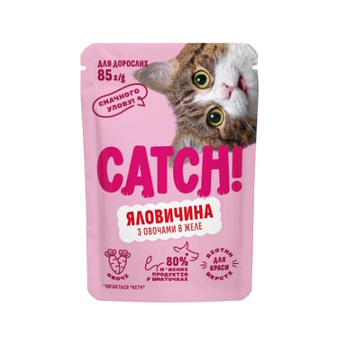 Вологий корм для кішок Catch! з яловичиною та овочами в желе 85 г (4820261921960) - фото 1