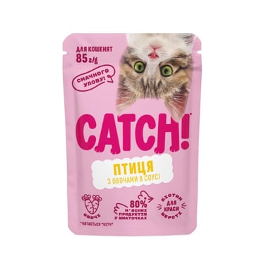 Вологий корм для кішок Catch! для кошенят з птицею та овочами в соусі 85 г (4820261922004) - фото 1