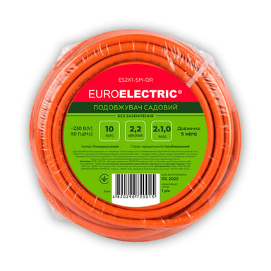 Мережевий подовжувач EUROELECTRIC ПВС 2x1 без заземлення 1 гн. помаранчевий 5м (ES2X1-5M-OR) - фото 1