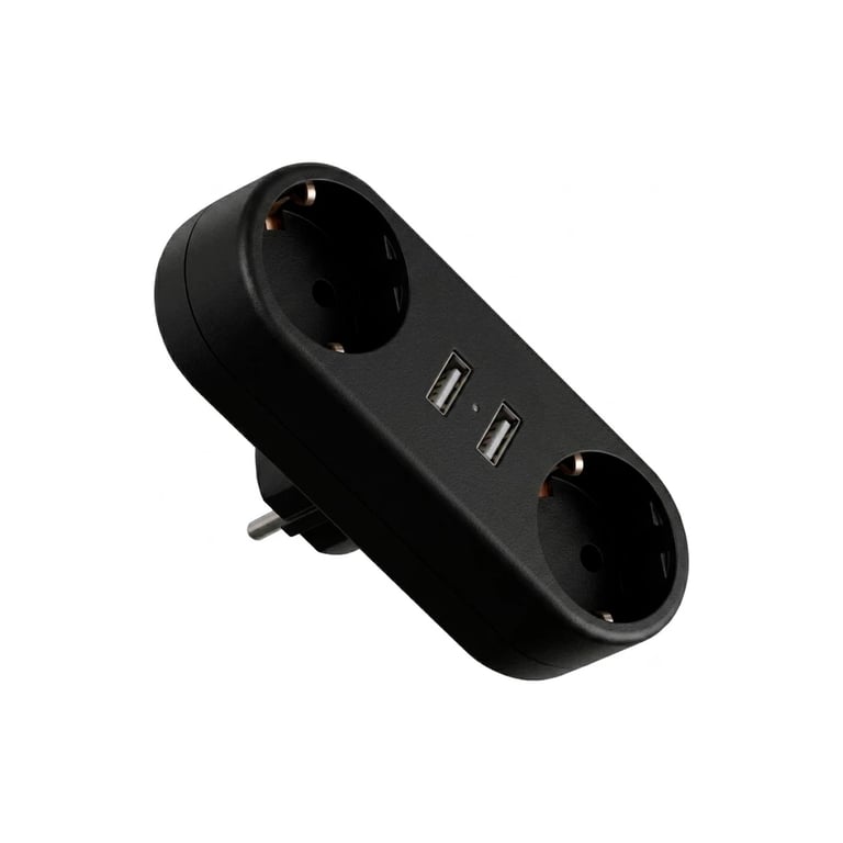 Мережевий розгалужувач EUROELECTRIC X2 16A 2xUSB Black з заземленням (EE-2/2USB-16A(black)) - фото 1