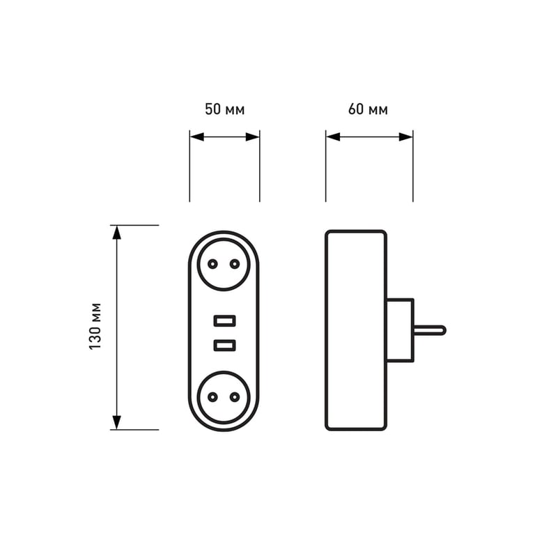 Мережевий розгалужувач EUROELECTRIC X2 16A 2xUSB Black з заземленням (EE-2/2USB-16A(black)) - фото 3