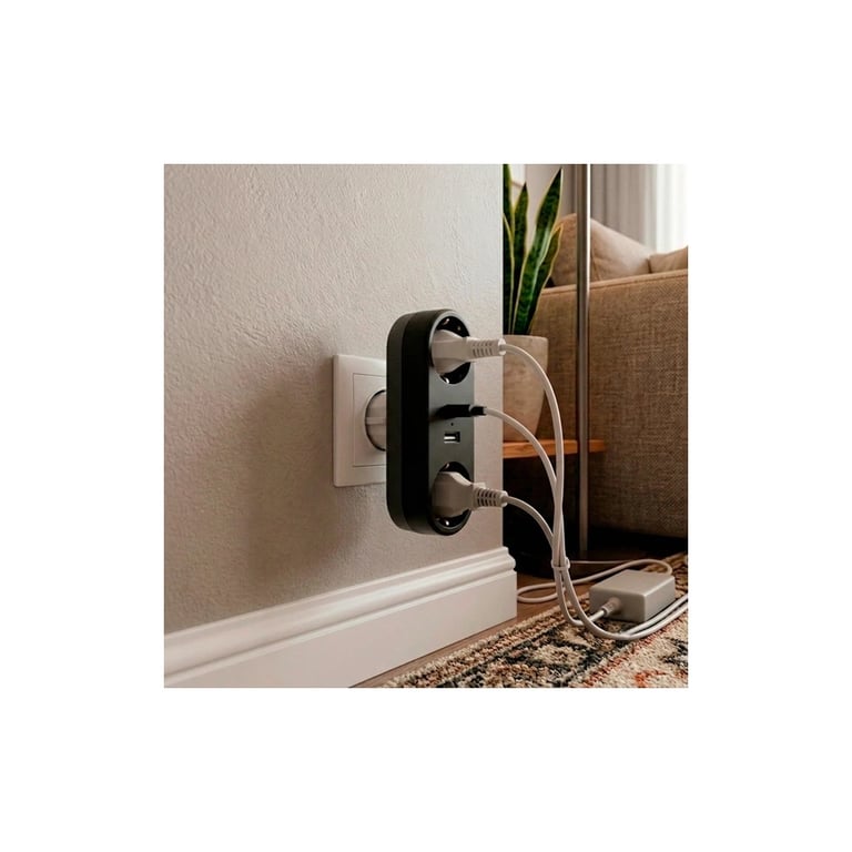 Мережевий розгалужувач EUROELECTRIC X2 16A 2xUSB Black з заземленням (EE-2/2USB-16A(black)) - фото 5