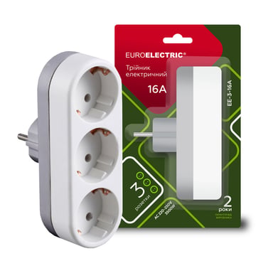 Мережевий розгалужувач EUROELECTRIC X3 16 A White з заземленням (EE-3-16A) - фото 1