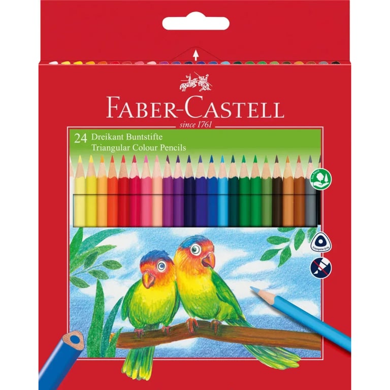 Олівці кольорові Faber-Castell 24 кольори тригранні + стругачка (120524) (21615) - фото 1