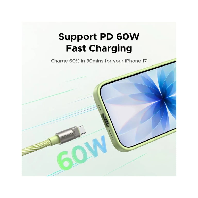 Дата кабель USB-C to USB-C 1.2m 60W green Ugreen (35500) - фото 4
