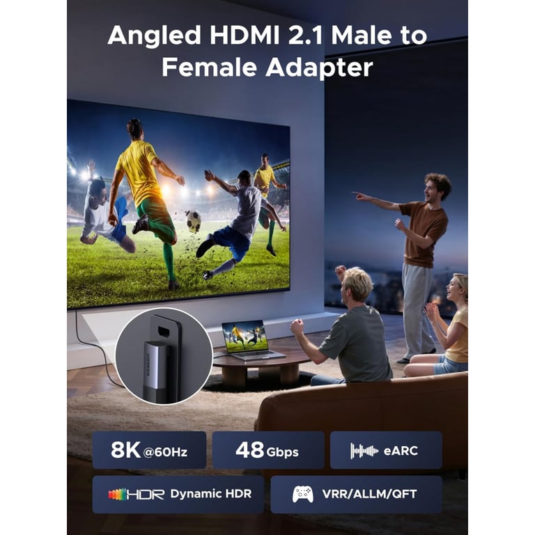 Перехідник HDMI M to HDMI F 8K60Hz 48Gbps 90° corner black Ugreen (85632) - фото 5