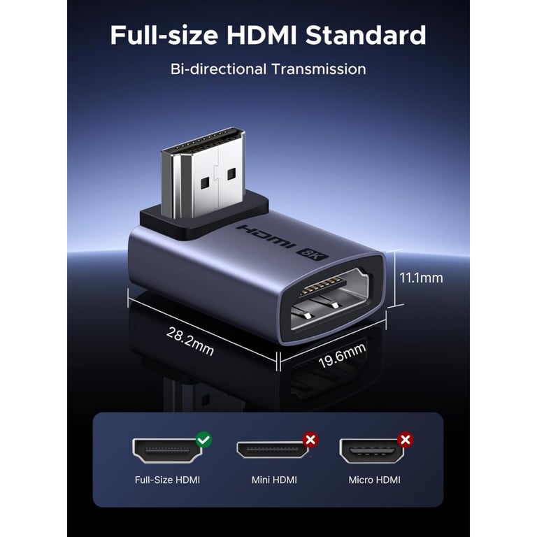 Перехідник HDMI M to HDMI F 8K60Hz 48Gbps 90° corner black Ugreen (85632) - фото 6