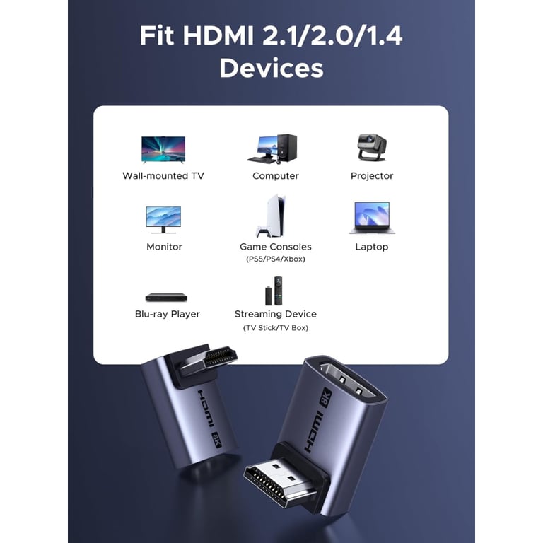 Перехідник HDMI M to HDMI F 8K60Hz 48Gbps 90° corner black Ugreen (85632) - фото 7