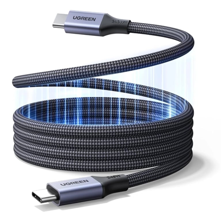 Дата кабель USB-C to USB-C 1.0m 240W 480Mbps braided black Ugreen (85973) - фото 1
