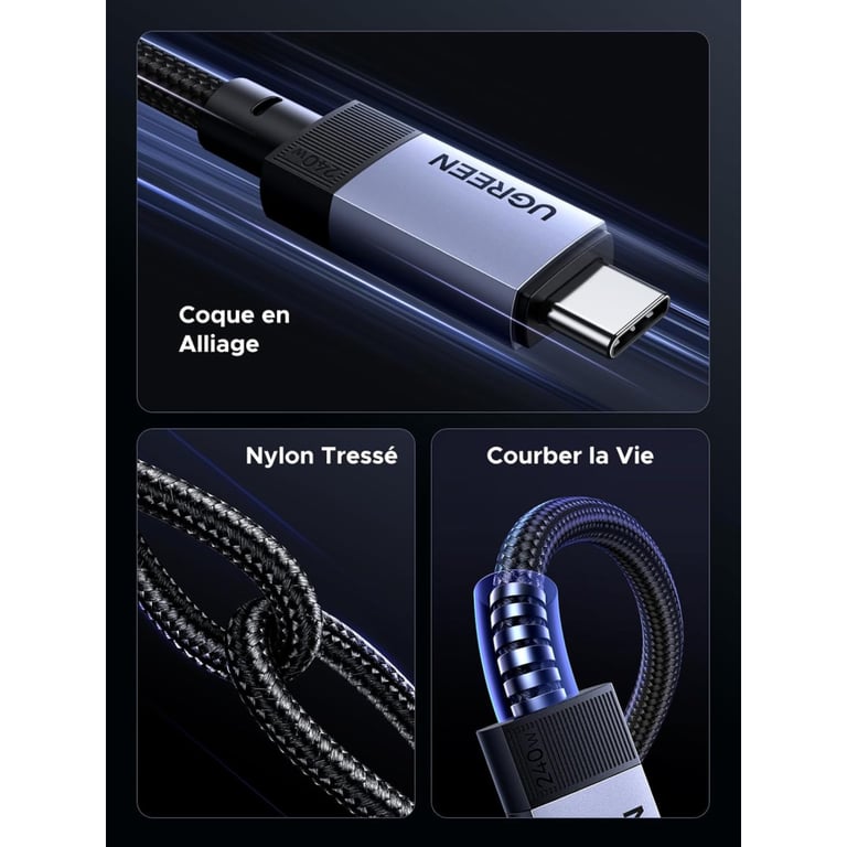 Дата кабель USB-C to USB-C 2.0m 240W 10Gbps braided black Ugreen (95619) - фото 8