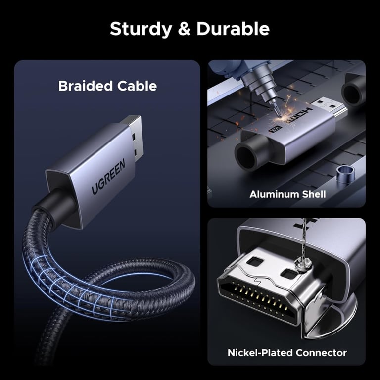 Кабель мультимедійний HDMI M to HDMI M 2.0m V2.2 16K60Hz 96Gbps braided black Ugreen (65900) - фото 7