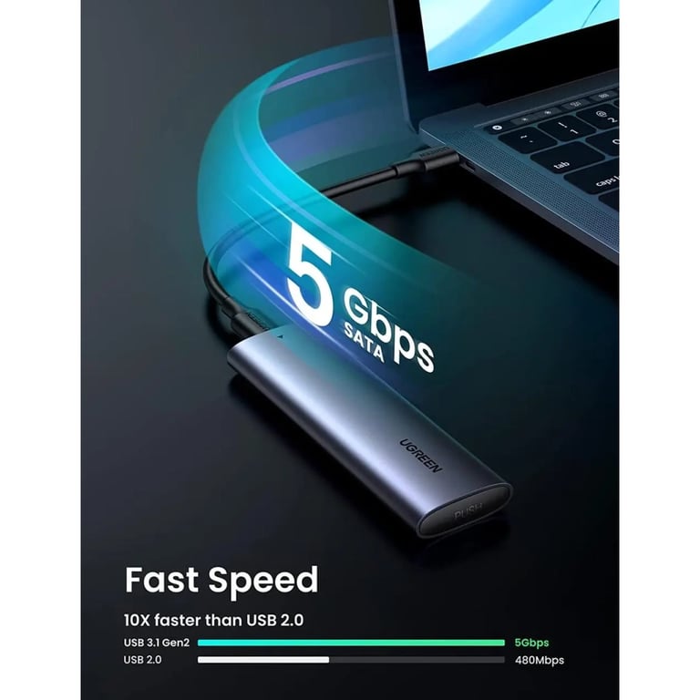 Кишеня зовнішня Ugreen USB-C to M.2 B-Key/M+B Key SSD 5Gbps SATA 3.0 aluminum 0.5m (10903) - фото 3