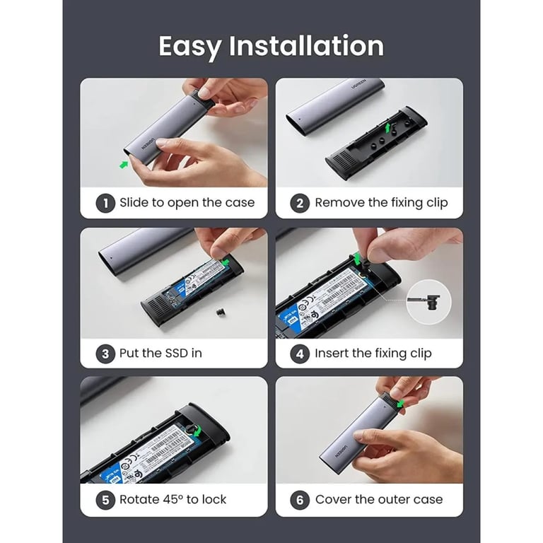 Кишеня зовнішня Ugreen USB-C to M.2 B-Key/M+B Key SSD 5Gbps SATA 3.0 aluminum 0.5m (10903) - фото 7
