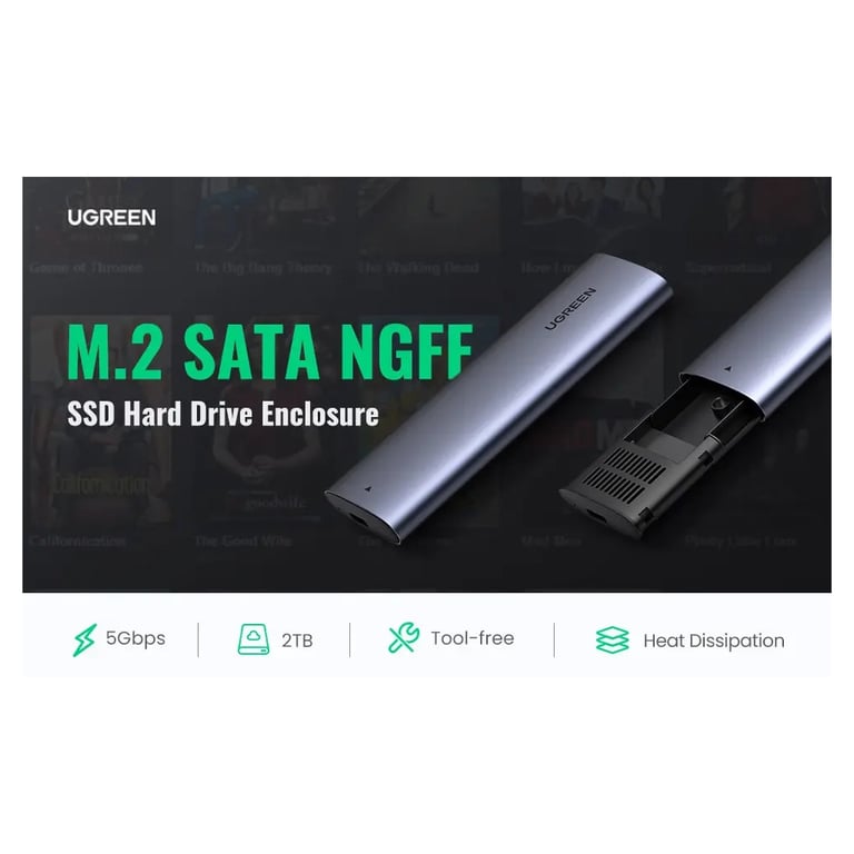Кишеня зовнішня Ugreen USB-C to M.2 B-Key/M+B Key SSD 5Gbps SATA 3.0 aluminum 0.5m (10903) - фото 8