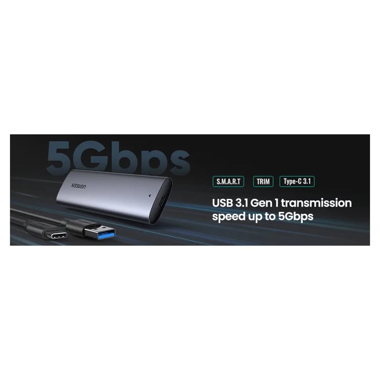 Кишеня зовнішня Ugreen USB-C to M.2 B-Key/M+B Key SSD 5Gbps SATA 3.0 aluminum 0.5m (10903) - фото 9