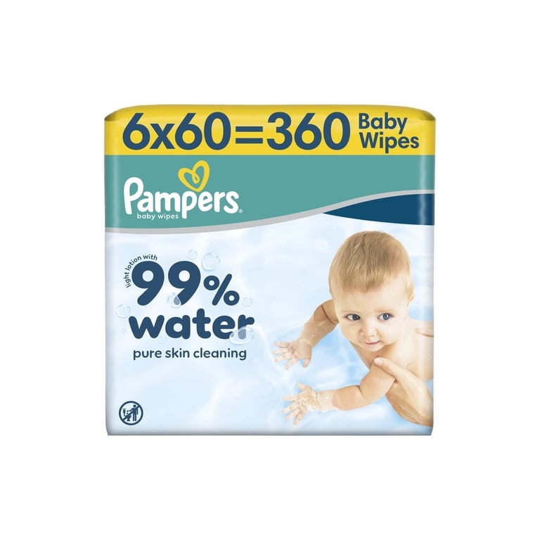 Дитячі вологі серветки Pampers 99 Water 60 шт х 6 пачок (360 шт) (8006530116596) - фото 1