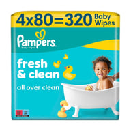 Дитячі вологі серветки Pampers Fresh Clean Baby Wipes 4 х 80 шт (320 шт) (8001841078052) - фото 1