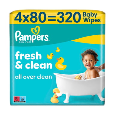 Дитячі вологі серветки Pampers Fresh Clean Baby Wipes 4 х 80 шт (320 шт) (8001841078052) - фото 1