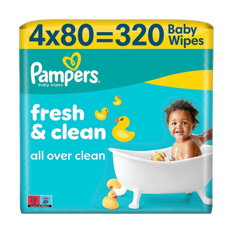 Дитячі вологі серветки Pampers Fresh Clean Baby Wipes 4 х 80 шт (320 шт) (8001841078052) - фото 1