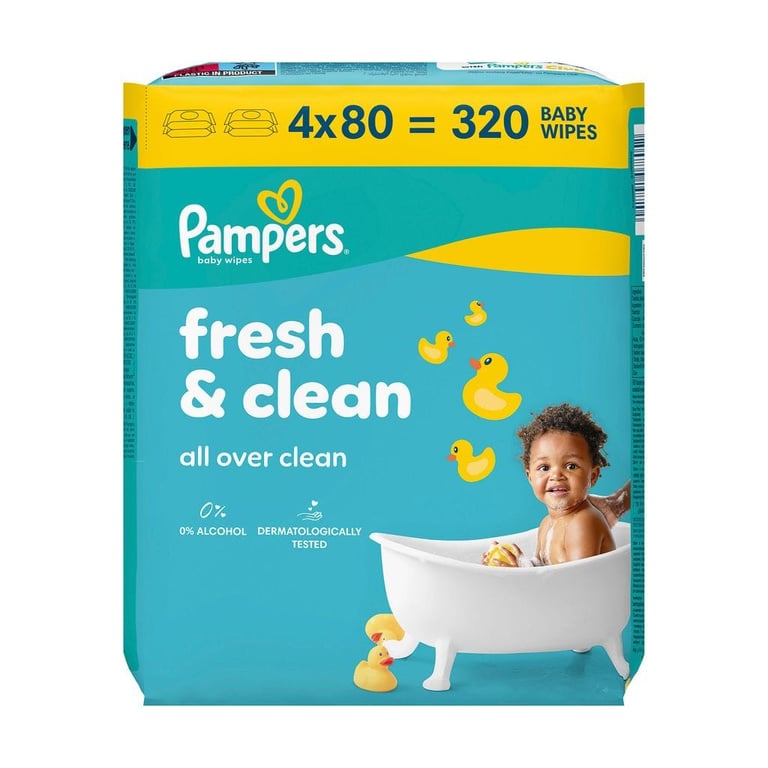 Дитячі вологі серветки Pampers Fresh Clean Baby Wipes 4 х 80 шт (320 шт) (8001841078052) - фото 2
