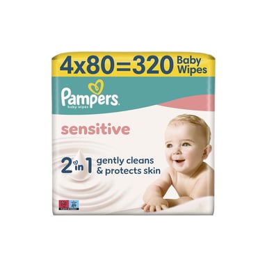 Дитячі вологі серветки Pampers Sensitive 80 шт х 4 пачки (320 шт) (8001841062754) - фото 1