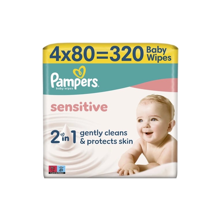 Дитячі вологі серветки Pampers Sensitive 80 шт х 4 пачки (320 шт) (8001841062754) - фото 1
