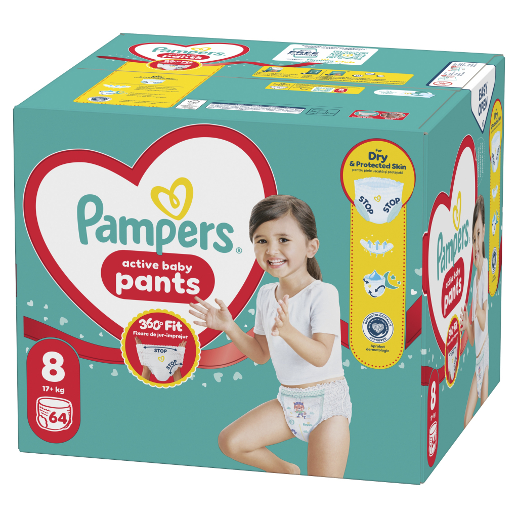 Підгузки Pampers Active Baby Pants Розмір 8 (17+ кг) 64 шт (8006530304627) - фото 2 Підгузки Pampers Active Baby Pants Розмір 8 (17+ кг) 64 шт (8006530304627) - фото 2