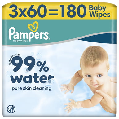 Дитячі вологі серветки Pampers 99 Water, 180 шт (8006530116206) - фото 1