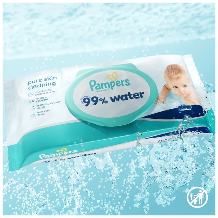 Дитячі вологі серветки Pampers 99 Water, 180 шт (8006530116206) - фото 2
