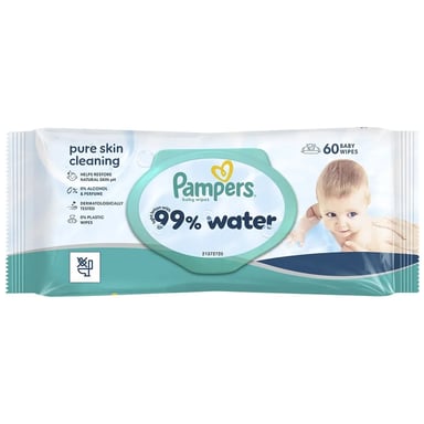 Дитячі вологі серветки Pampers 99 Water, 60 шт (8006530116558) - фото 1
