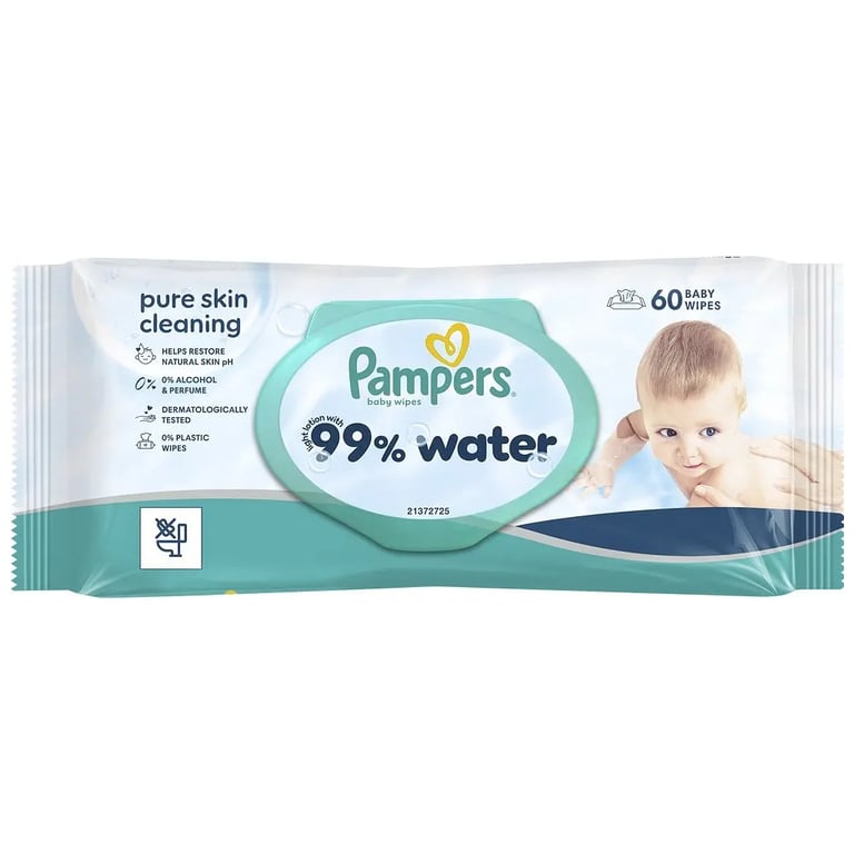 Дитячі вологі серветки Pampers 99 Water, 60 шт (8006530116558) - фото 1