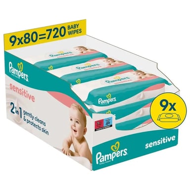 Дитячі вологі серветки Pampers Sensitive, 720 шт (8006530134750) - фото 1