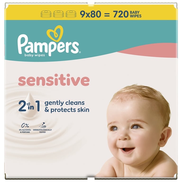 Дитячі вологі серветки Pampers Sensitive, 720 шт (8006530134750) - фото 2