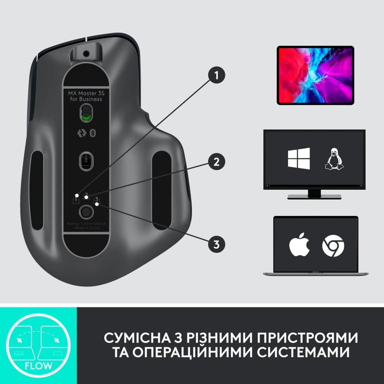 Мишка Logitech MX Master 3S Performance for Business Wireless/Bluetooth + Mouse Pad Studio Series Graphite (MX910-006582) - фото 8