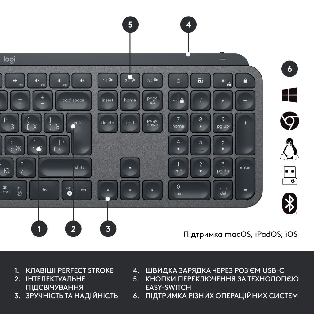 Комплект Logitech MX Keys for Business UA Graphite + Desk Mat Studio Series Mid Grey (MX920-010933) - фото 6 Комплект Logitech MX Keys for Business UA Graphite + Desk Mat Studio Series Mid Grey (MX920-010933) - фото 6