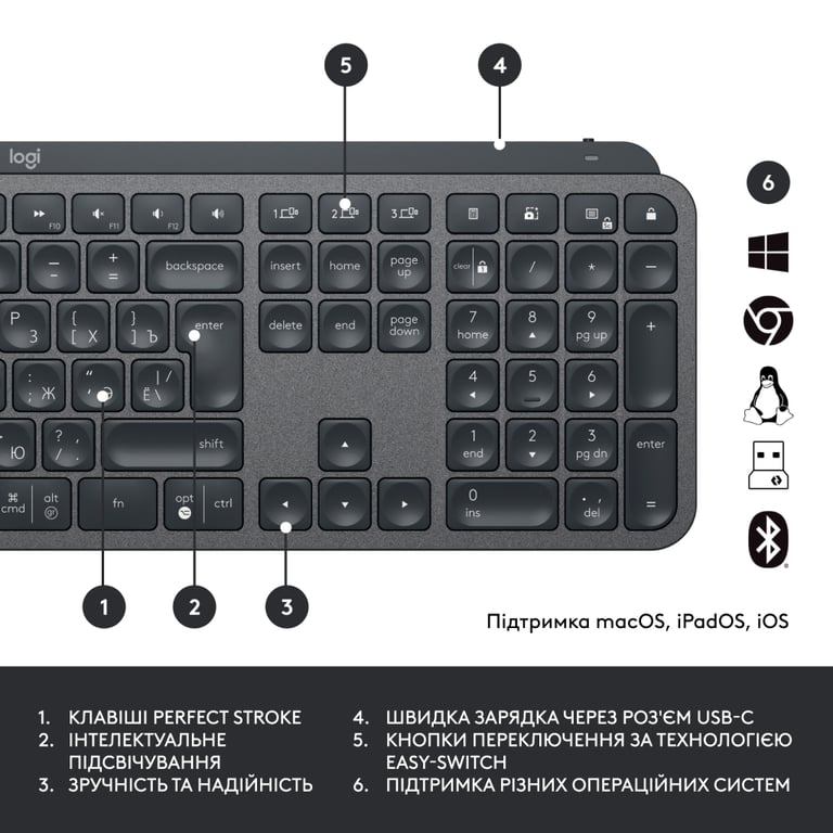 Комплект Logitech MX Keys for Business UA Graphite + Desk Mat Studio Series Mid Grey (MX920-010933) - фото 6