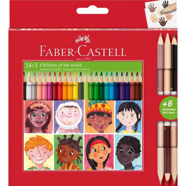 Олівці кольорові Faber-Castell Children of the World 24 кольору тригранні + 3 двосторонніх круглих, (511515) (32332) - фото 1