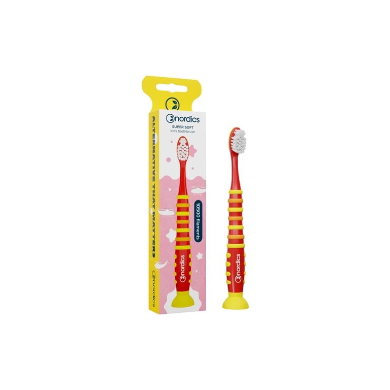 Дитяча зубна щітка Nordics Kids Rocket 10500 Ультрам’яка Від 4 років Червона з жовтим (3800500324784)