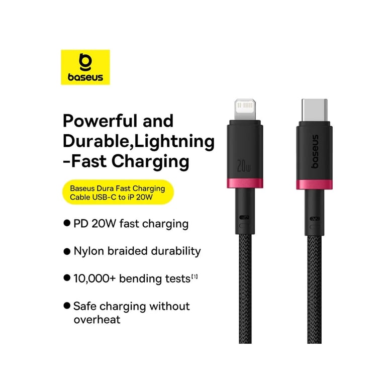 Дата кабель USB-C to Lightning 2.0m 20W red+black Baseus (P10377800U01-03) - фото 7