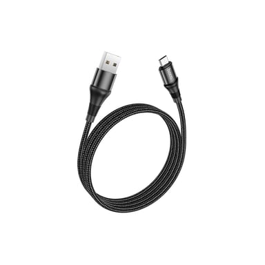 Дата кабель USB 2.0 AM to Micro 5P 1.0m 2.4A nylon X50 black HOCO (6931474734211) - фото 1