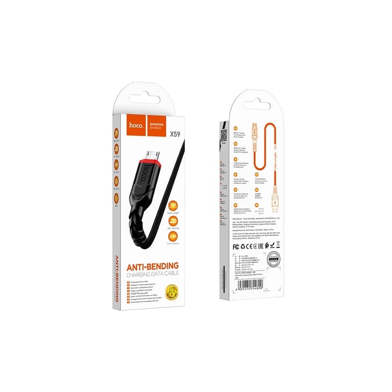 Дата кабель USB 2.0 AM to Micro 5P 1.0m 2.4A nylon X59 black HOCO (6931474744890) - фото 2