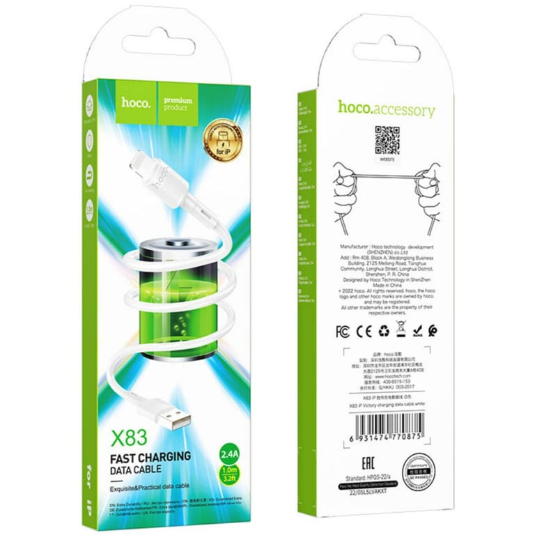 Дата кабель USB 2.0 AM to Lightning 1.0m 2.4A X83 white HOCO (6931474770875) - фото 2