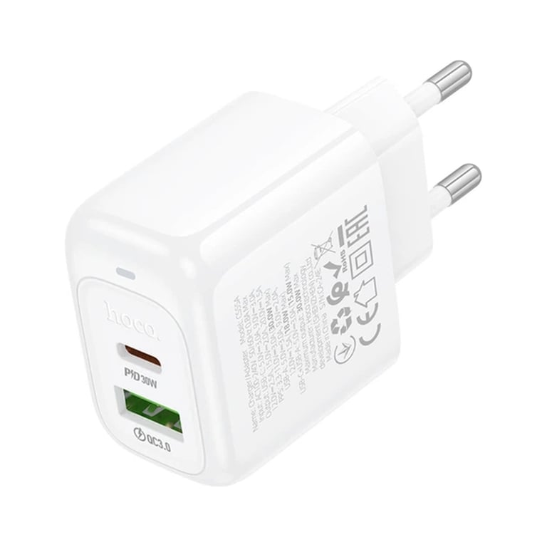 Зарядний пристрій HOCO CS55A 1xUSB-C PD30W + 1xUSB QC3.0 white (6942007631549) - фото 2