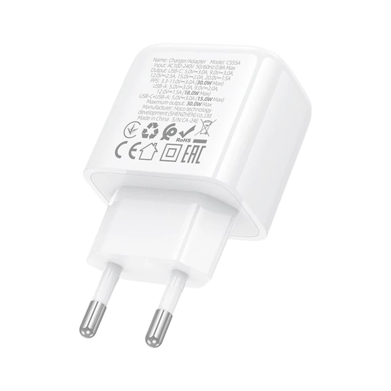 Зарядний пристрій HOCO CS55A 1xUSB-C PD30W + 1xUSB QC3.0 white (6942007631549) - фото 6