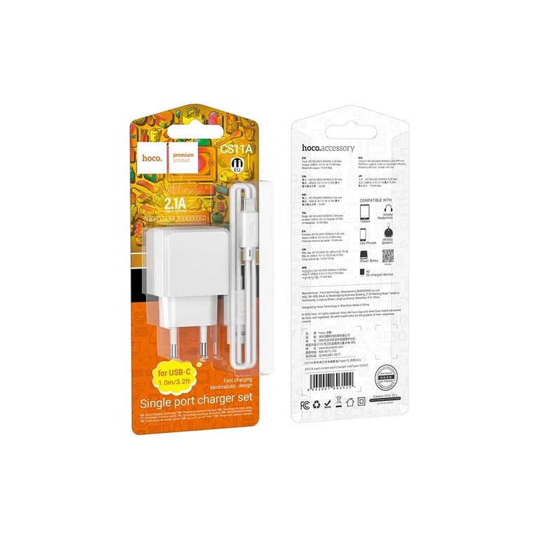 Зарядний пристрій HOCO CS11A USB + cable USB to USB-C white (6942007603614) - фото 3