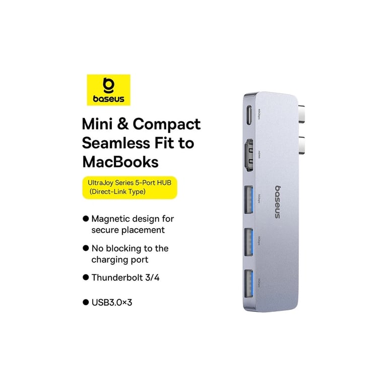 Концентратор Baseus USB-C 5-in-1 3xUSB 3.0 + 1xUSB-C 40Gbps + 1xHDMI 4K30Hz gray (B00052801811-04) - фото 8