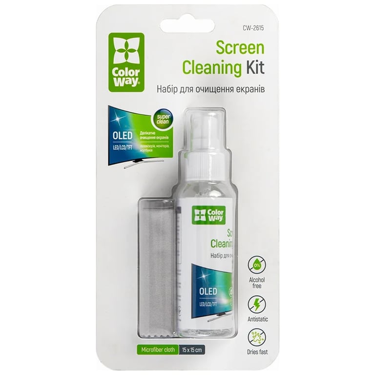Спрей для очищення ColorWay Screens Cleaning Kit TV/OLED/LED/LCD 60ML + Microfibre (CW-2615) - фото 1