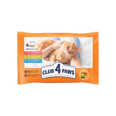 Вологий корм для кішок Club 4 Paws Premium з індичкою, кроликом і ягням 4х85 г (4820269145825) - фото 1