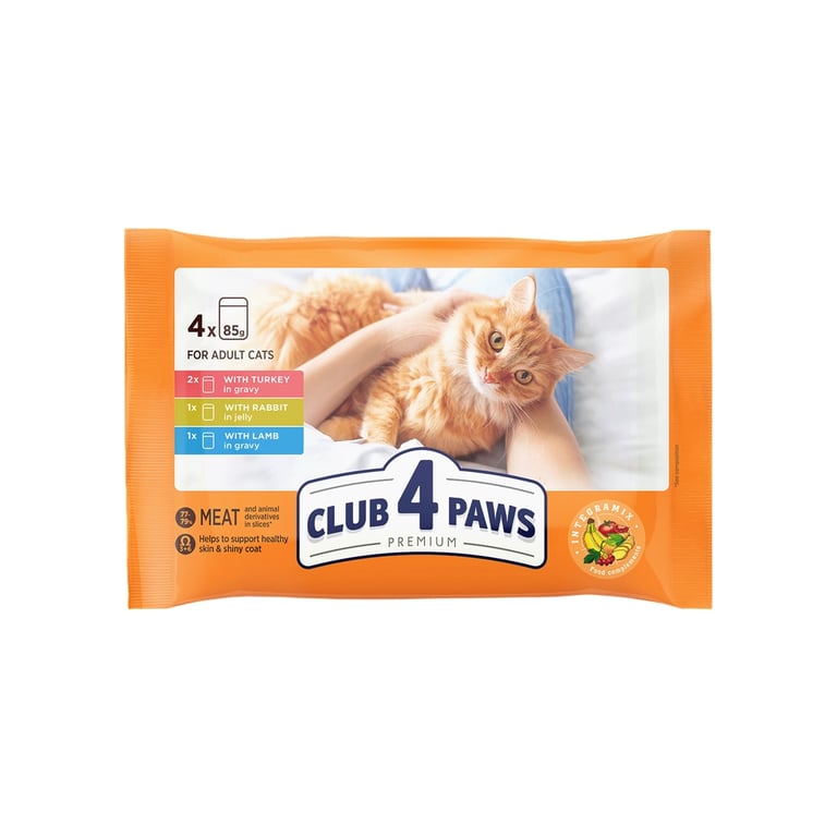 Вологий корм для кішок Club 4 Paws Premium з індичкою, кроликом і ягням 4х85 г (4820269145825) - фото 1
