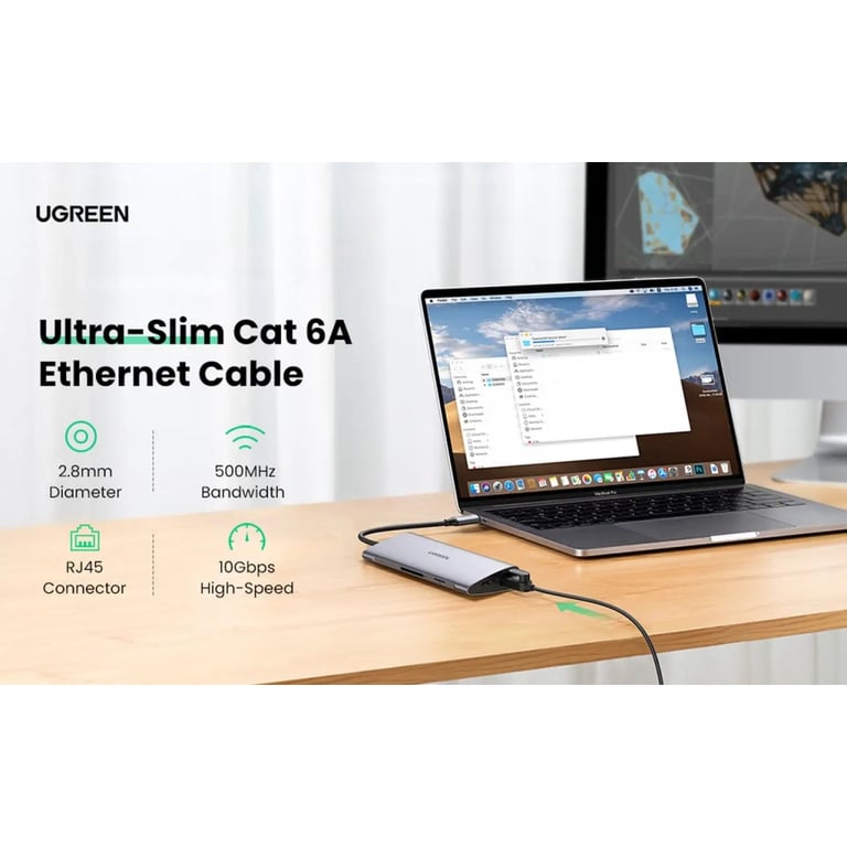 Патч-корд 1.5м, U/UTP CAT 6A Copper Ethernet Cable тонкий(діаметр 2.8мм) NW122 Black Ugreen (70333) - фото 4